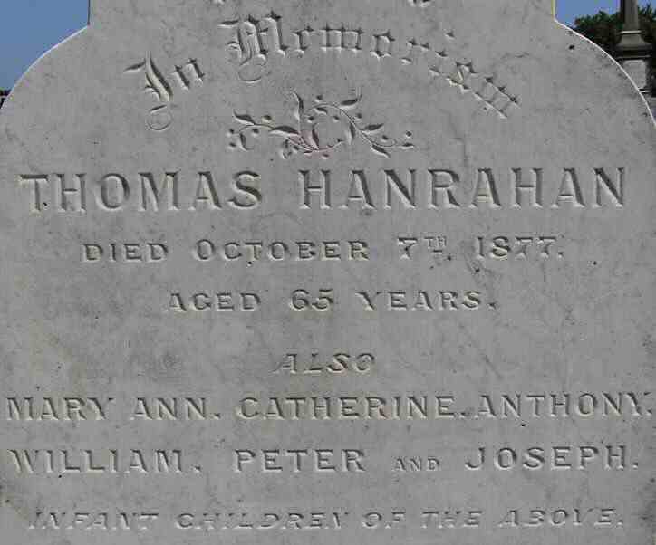 Hanrahan grave in
            St Kilda Cemetery