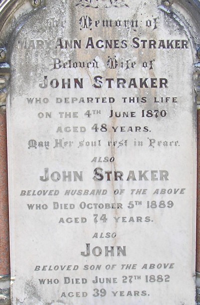 Straker
          Gravestone at Brighton Cemetery, Victoria
